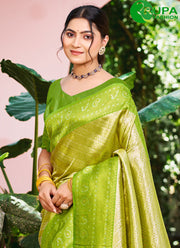Divine Green Color Kanjivaram Silk Designer Party Wear Saree
